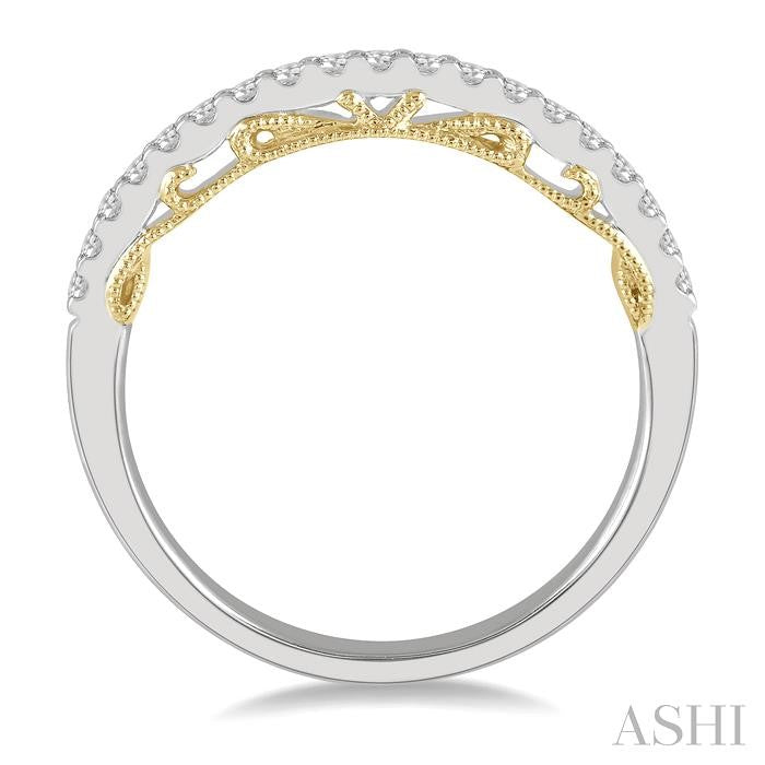 1/5 Ctw Two Tone Round Cut Diamond Wedding Band in 14K White and Yellow Gold
