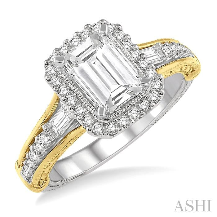 1/2 Ctw Octagonal Shape Semi-Mount Round Cut Diamond Engagement Ring in 14K White and Yellow Gold