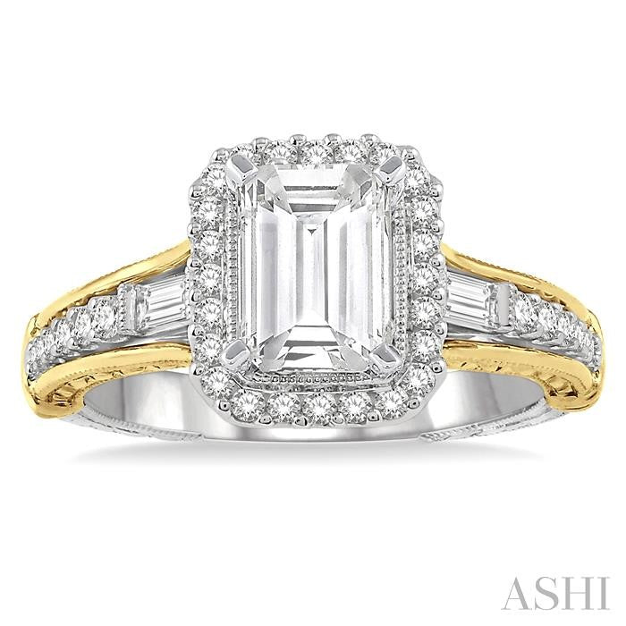 1/2 Ctw Octagonal Shape Semi-Mount Round Cut Diamond Engagement Ring in 14K White and Yellow Gold