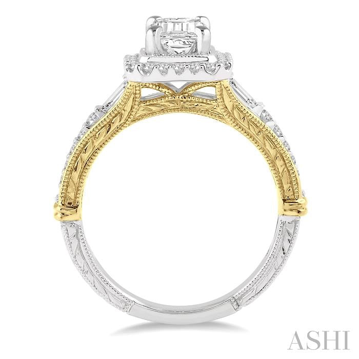 1/2 Ctw Octagonal Shape Semi-Mount Round Cut Diamond Engagement Ring in 14K White and Yellow Gold