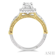 1/2 Ctw Octagonal Shape Semi-Mount Round Cut Diamond Engagement Ring in 14K White and Yellow Gold