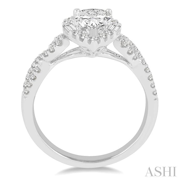 1/2 Ctw Twisted Shank Pear Shape Semi-Mount Round Cut & Baguette Diamond Engagement Ring in 14K White Gold