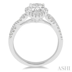 1/2 Ctw Twisted Shank Pear Shape Semi-Mount Round Cut & Baguette Diamond Engagement Ring in 14K White Gold
