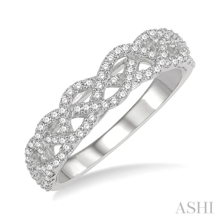 1/3 Ctw Interlocking Top Round Cut Diamond Wedding Band in 14K White Gold