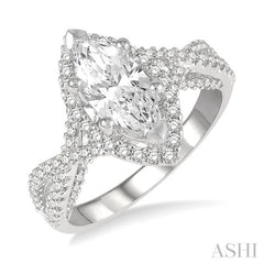 5/8 Ctw Marquise Shape Criss Cross Shank Round Cut Diamond Semi-Mount Engagement Ring in 14K White Gold
