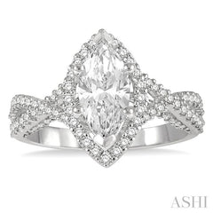 5/8 Ctw Marquise Shape Criss Cross Shank Round Cut Diamond Semi-Mount Engagement Ring in 14K White Gold