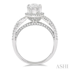 5/8 Ctw Marquise Shape Criss Cross Shank Round Cut Diamond Semi-Mount Engagement Ring in 14K White Gold