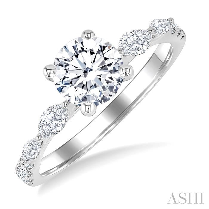 3/8 Ctw Marquise and Round Cut Diamond Semi-Mount Engagement Ring in 14K White Gold