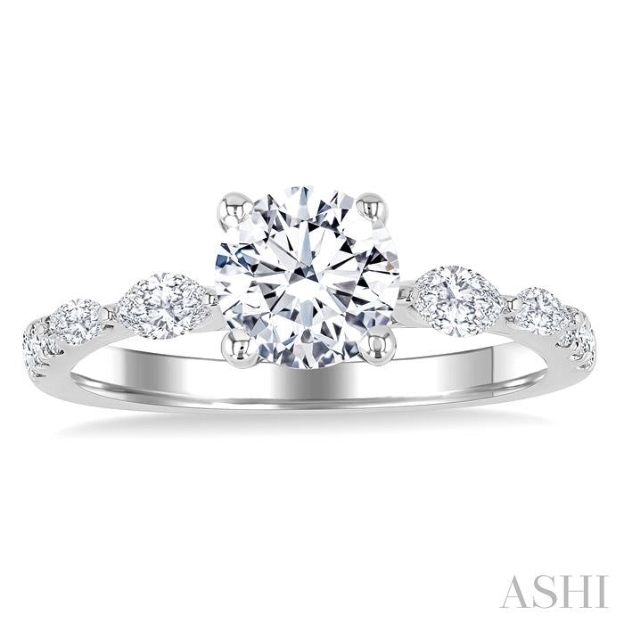 3/8 Ctw Marquise and Round Cut Diamond Semi-Mount Engagement Ring in 14K White Gold