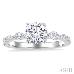 3/8 Ctw Marquise and Round Cut Diamond Semi-Mount Engagement Ring in 14K White Gold