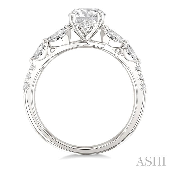 3/8 Ctw Marquise and Round Cut Diamond Semi-Mount Engagement Ring in 14K White Gold