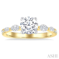 3/8 Ctw Marquise and Round Cut Diamond Semi-Mount Engagement Ring in 14K Yellow and White Gold