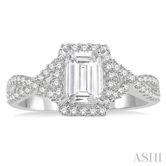 1/2 Ctw Barrel Shape Crossed Shank Semi-Mount Round Cut Diamond Engagement Ring in 14K White Gold