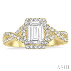 1/2 Ctw Barrel Shape Crossed Shank Semi-Mount Round Cut Diamond Engagement Ring in 14K Yellow and White Gold