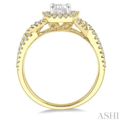 1/2 Ctw Barrel Shape Crossed Shank Semi-Mount Round Cut Diamond Engagement Ring in 14K Yellow and White Gold