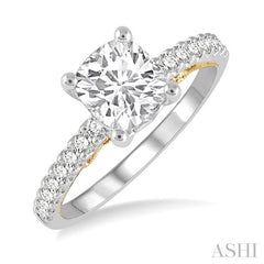 1/4 Ctw Cushion Shape Round Cut Diamond Semi-Mount Engagement Ring in 14K White and Yellow Gold