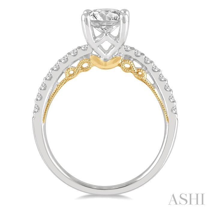 1/4 Ctw Cushion Shape Round Cut Diamond Semi-Mount Engagement Ring in 14K White and Yellow Gold