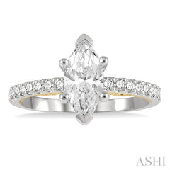 1/4 Ctw Marquise Shape Round Cut Diamond Semi-Mount Engagement Ring in 14K White and Yellow Gold