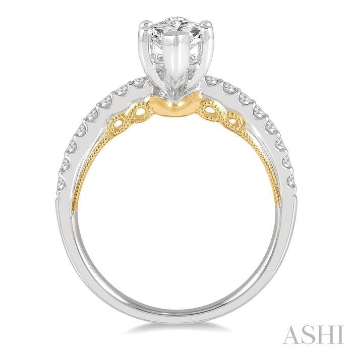 1/4 Ctw Marquise Shape Round Cut Diamond Semi-Mount Engagement Ring in 14K White and Yellow Gold