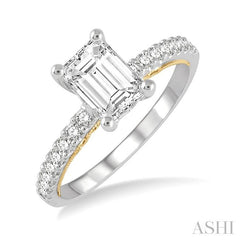 1/4 Ctw Emerald Shape Round Cut Diamond Semi-Mount Engagement Ring in 14K White and Yellow Gold