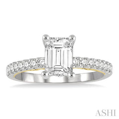 1/4 Ctw Emerald Shape Round Cut Diamond Semi-Mount Engagement Ring in 14K White and Yellow Gold