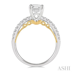 1/4 Ctw Emerald Shape Round Cut Diamond Semi-Mount Engagement Ring in 14K White and Yellow Gold