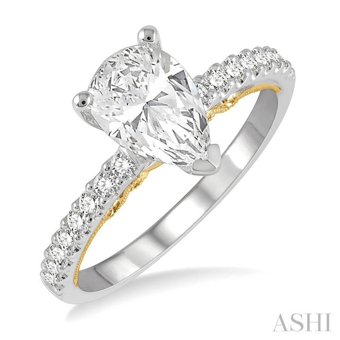 1/4 Ctw Pear Shape Round Cut Diamond Semi-Mount Engagement Ring in 14K White and Yellow Gold
