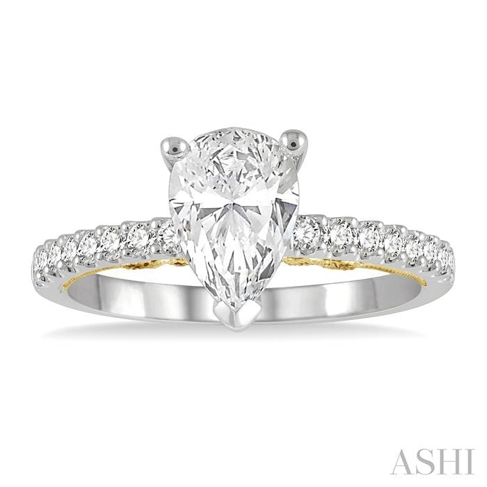 1/4 Ctw Pear Shape Round Cut Diamond Semi-Mount Engagement Ring in 14K White and Yellow Gold