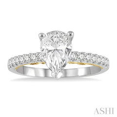 1/4 Ctw Pear Shape Round Cut Diamond Semi-Mount Engagement Ring in 14K White and Yellow Gold