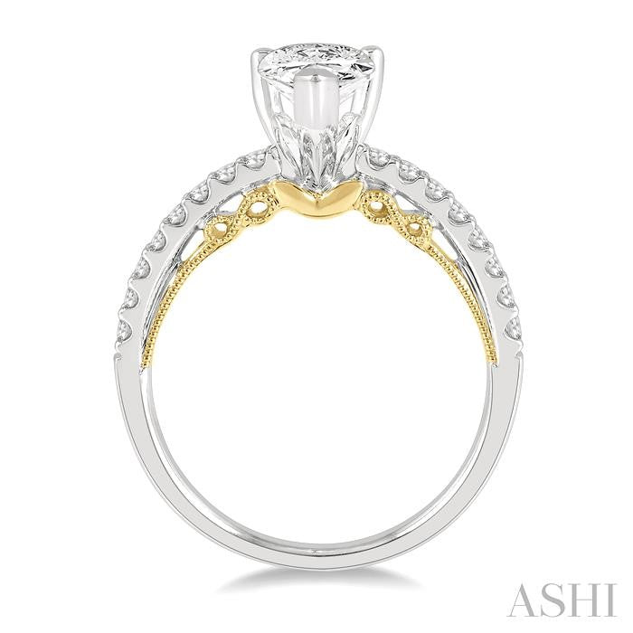 1/4 Ctw Pear Shape Round Cut Diamond Semi-Mount Engagement Ring in 14K White and Yellow Gold