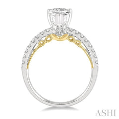 1/4 Ctw Pear Shape Round Cut Diamond Semi-Mount Engagement Ring in 14K White and Yellow Gold