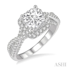 1/2 Ctw Cushion Shape Split Criss Cross Shank Round Cut Diamond Semi-Mount Engagement Ring in 14K White Gold