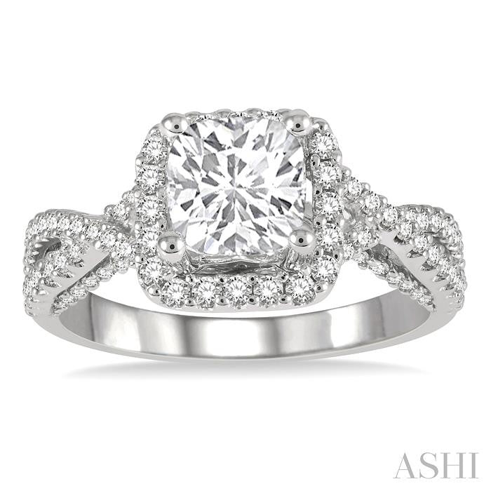 1/2 Ctw Cushion Shape Split Criss Cross Shank Round Cut Diamond Semi-Mount Engagement Ring in 14K White Gold