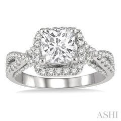 1/2 Ctw Cushion Shape Split Criss Cross Shank Round Cut Diamond Semi-Mount Engagement Ring in 14K White Gold