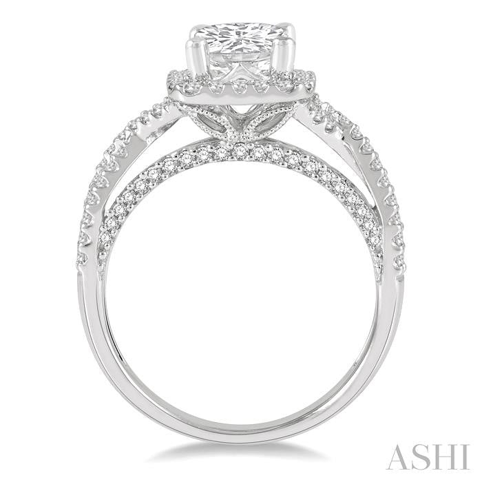 1/2 Ctw Cushion Shape Split Criss Cross Shank Round Cut Diamond Semi-Mount Engagement Ring in 14K White Gold
