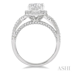 1/2 Ctw Cushion Shape Split Criss Cross Shank Round Cut Diamond Semi-Mount Engagement Ring in 14K White Gold