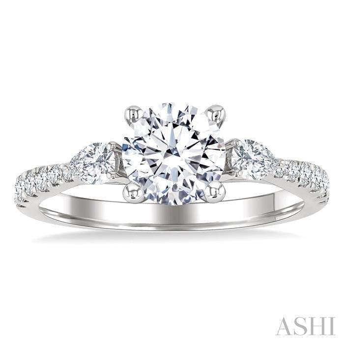 3/8 Ctw Pear and Round Cut Diamond Semi-Mount Engagement Ring in 14K White Gold