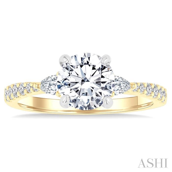 3/8 Ctw Pear and Round Cut Diamond Semi-Mount Engagement Ring in 14K Yellow and White Gold