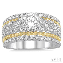 3/4 Ctw Round Cut Diamond Semi-Mount Engagement Ring in 14K White and Yellow Gold