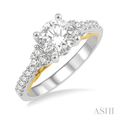 1/3 Ctw Circular Shape Tri Mount Round Cut Diamond Semi-Mount Engagement Ring in 14K White and Yellow Gold