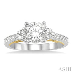 1/3 Ctw Circular Shape Tri Mount Round Cut Diamond Semi-Mount Engagement Ring in 14K White and Yellow Gold