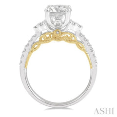 1/3 Ctw Circular Shape Tri Mount Round Cut Diamond Semi-Mount Engagement Ring in 14K White and Yellow Gold