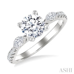 3/8 Ctw Marquise and Round Cut Diamond Semi-Mount Engagement Ring in 14K White Gold