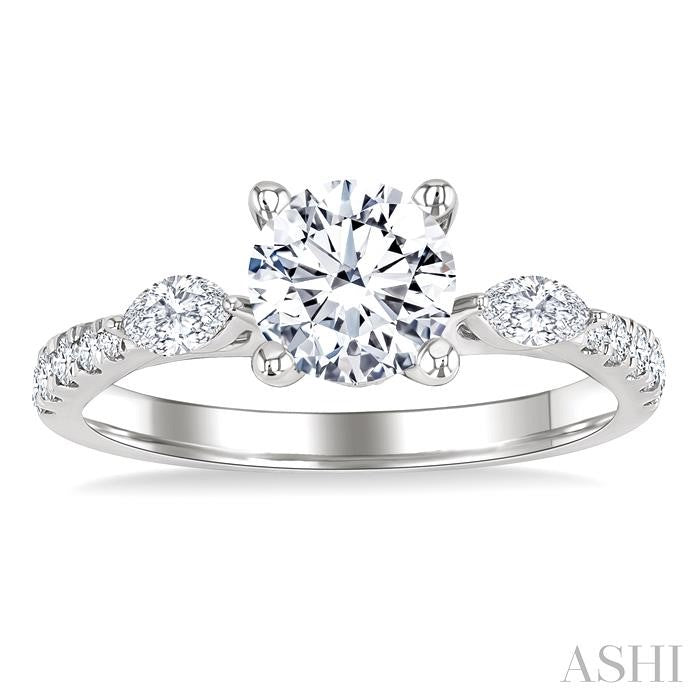 3/8 Ctw Marquise and Round Cut Diamond Semi-Mount Engagement Ring in 14K White Gold