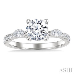 3/8 Ctw Marquise and Round Cut Diamond Semi-Mount Engagement Ring in 14K White Gold