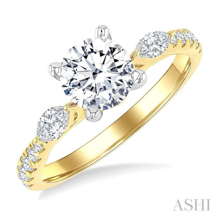 3/8 Ctw Marquise and Round Cut Diamond Semi-Mount Engagement Ring in 14K Yellow and White Gold