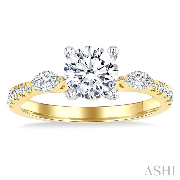 3/8 Ctw Marquise and Round Cut Diamond Semi-Mount Engagement Ring in 14K Yellow and White Gold
