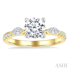 3/8 Ctw Marquise and Round Cut Diamond Semi-Mount Engagement Ring in 14K Yellow and White Gold