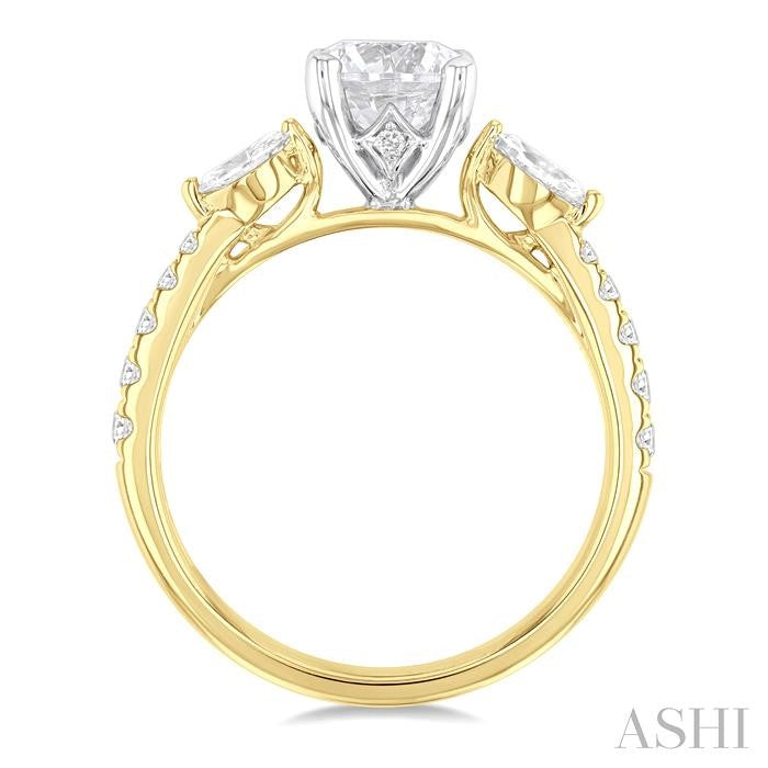 3/8 Ctw Marquise and Round Cut Diamond Semi-Mount Engagement Ring in 14K Yellow and White Gold