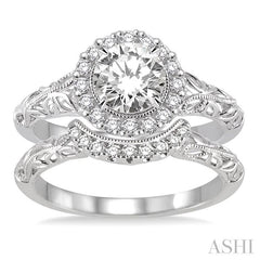3/4 Ctw Diamond Wedding Set with 5/8 Ctw Round Cut Engagement Ring and 1/10 Ctw Wedding Band in 14K White Gold